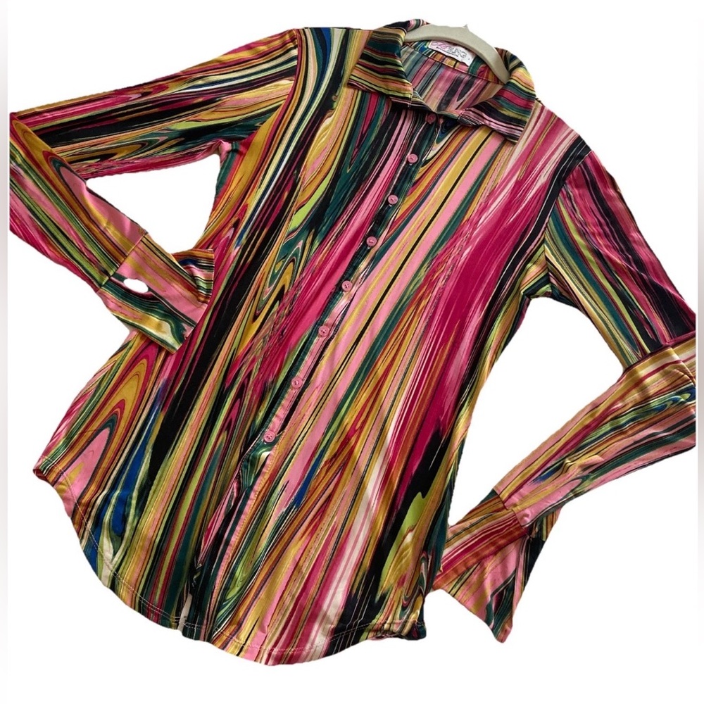 Ms.BlingBling Woman’s large Shirt groovy retro 70’s  Peace Colorful Marbleized